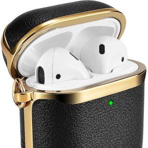 NEW AirPods 1/2 Case Black Leather Gold w/ Hook